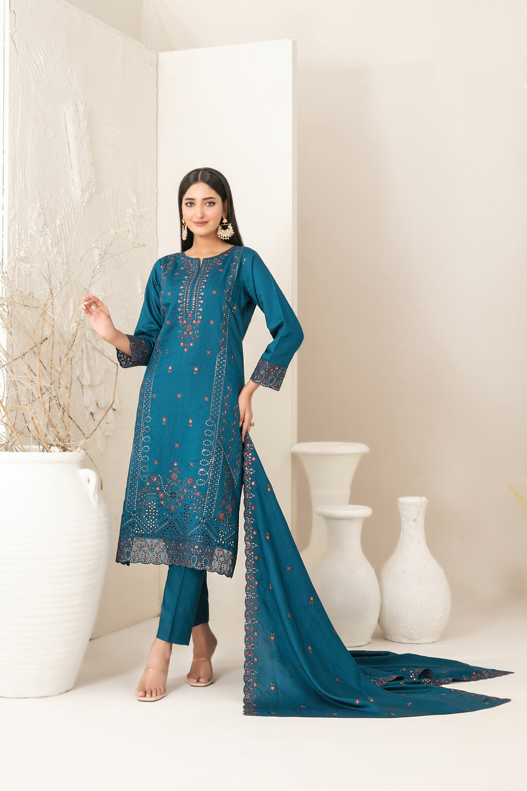 Tawakkal Dhoop Kinara Slub Viscous Embroidery 3Piece Unstitched Collection 2025 D-07