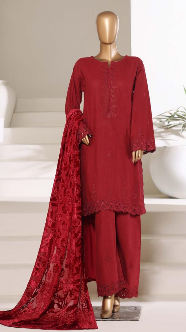 Sadabahar Stitched Embroidery Khaddar 3Piece With Palachi Shwal Collection 2025 LEKP -01