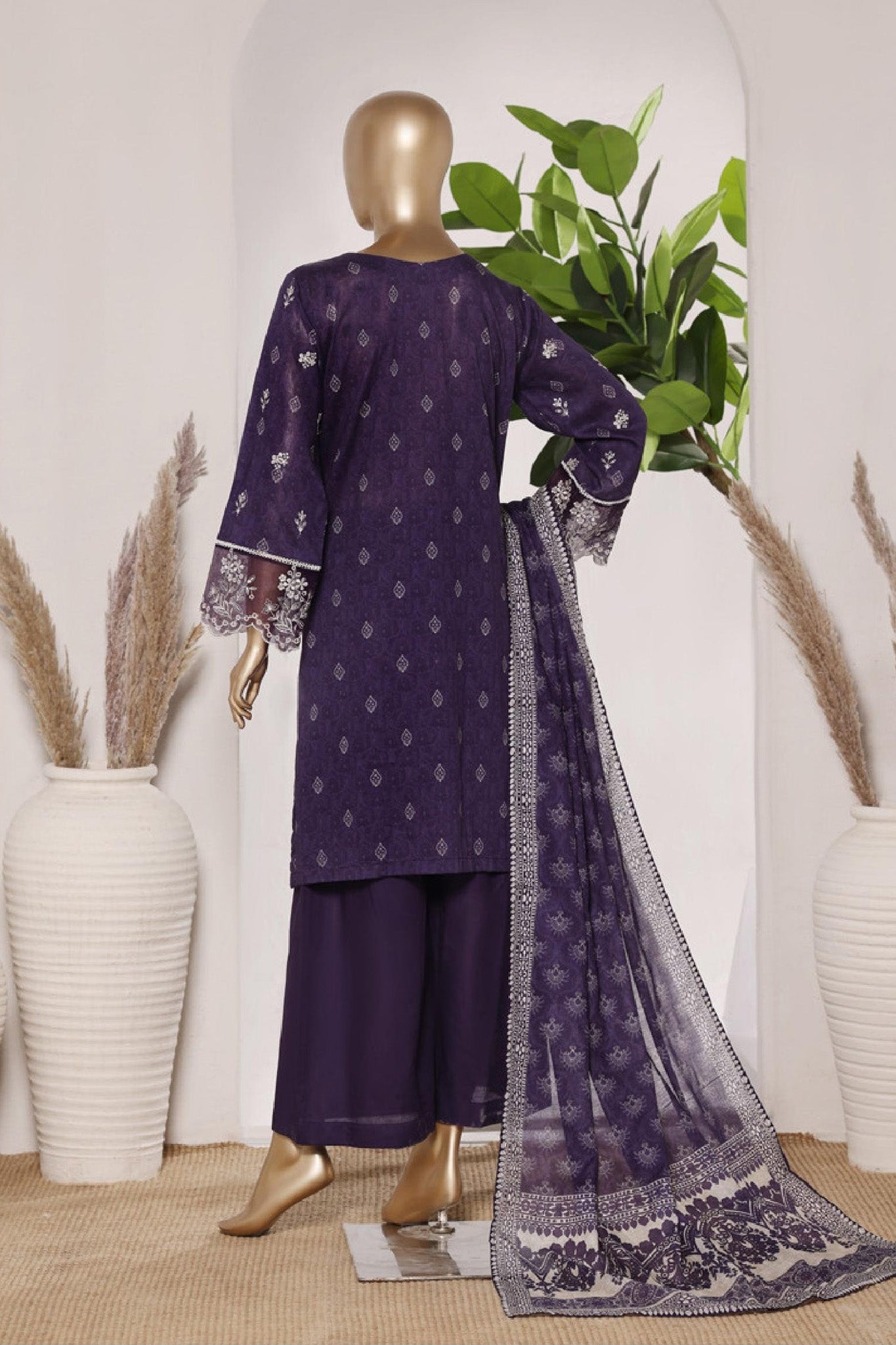 Bin Saeed Stitched 3 Piece Embroidery Lawn Short Length With Broad Flapper Eid Edition Collection 2026 D#03