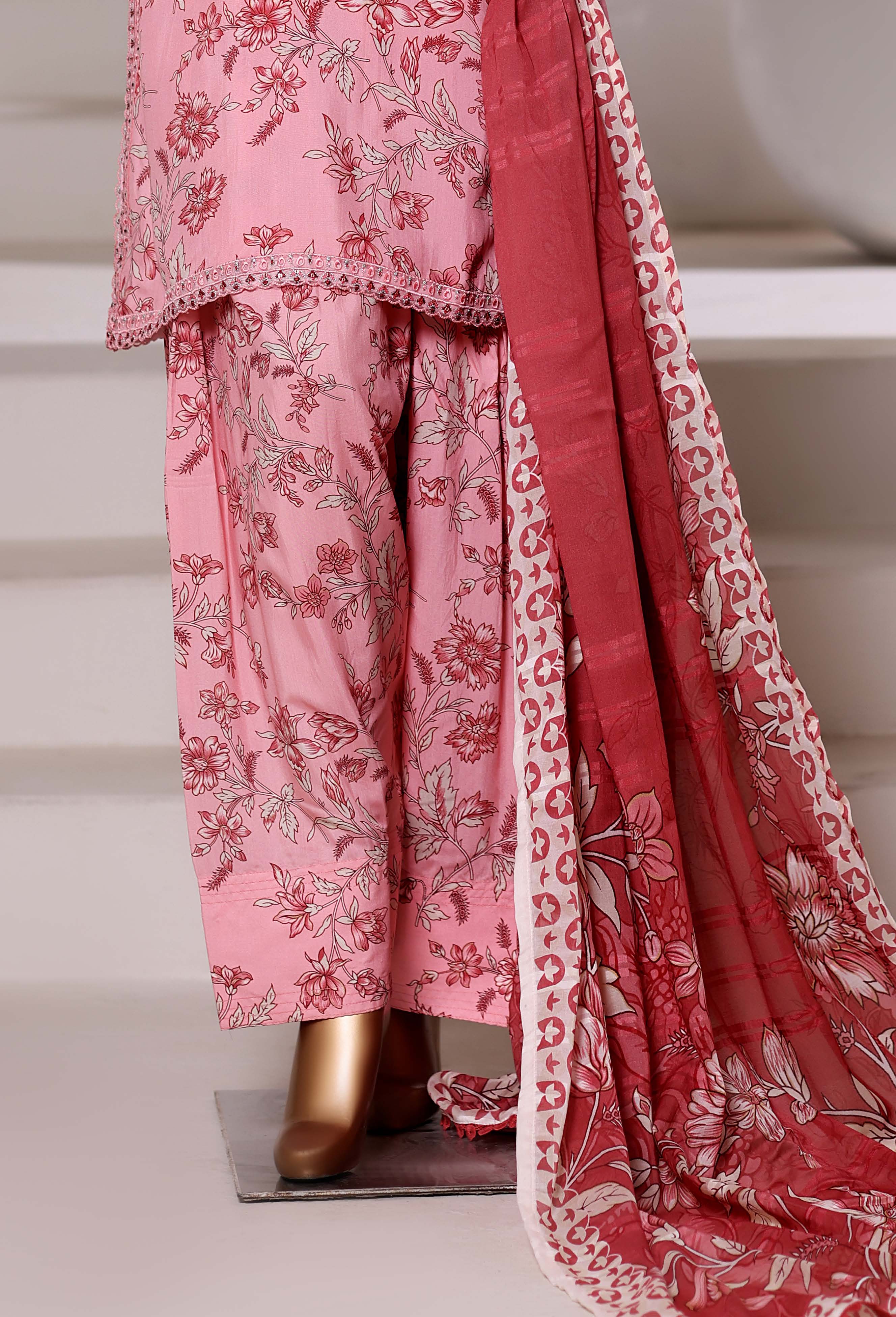 Sadabahar Malika Viscose Short Length Farshi Shalwar With Chiffon Printed Dupatta  3Piece Stitched Vol-02 Collection 2025 T.Pink Color SDMVS- 007