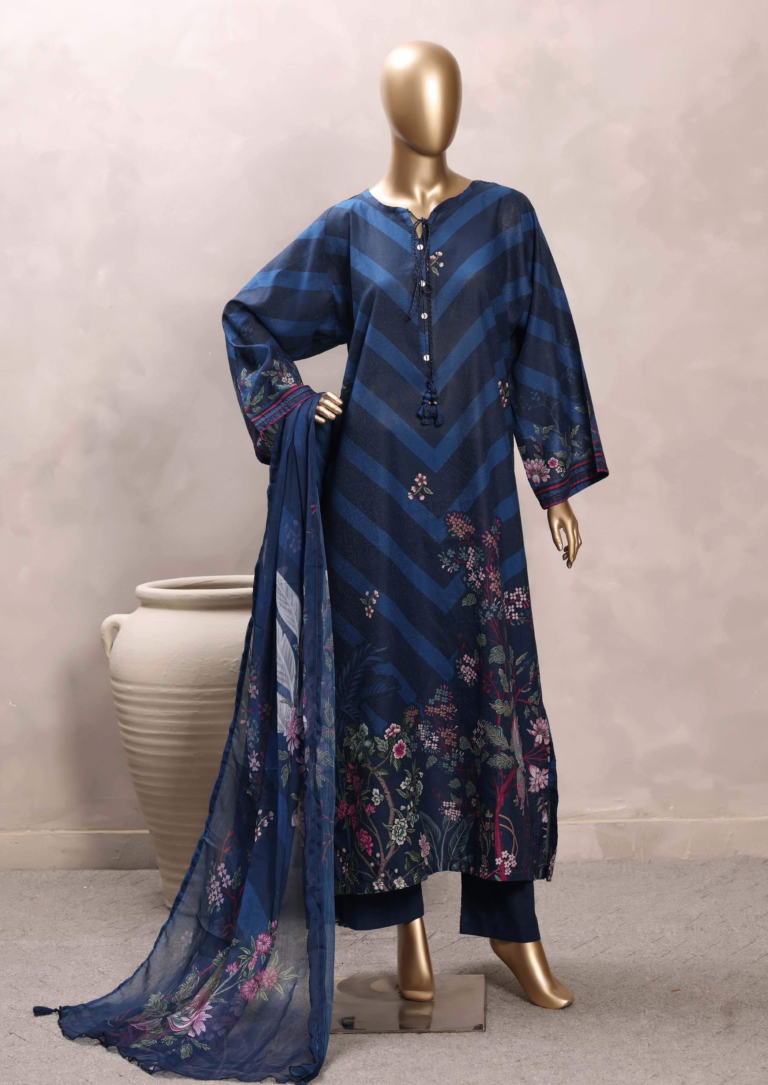 Sadabahar Luxury Chimti Lawn 3Piece Ready To Wear Kaftan Collection KFL-1007