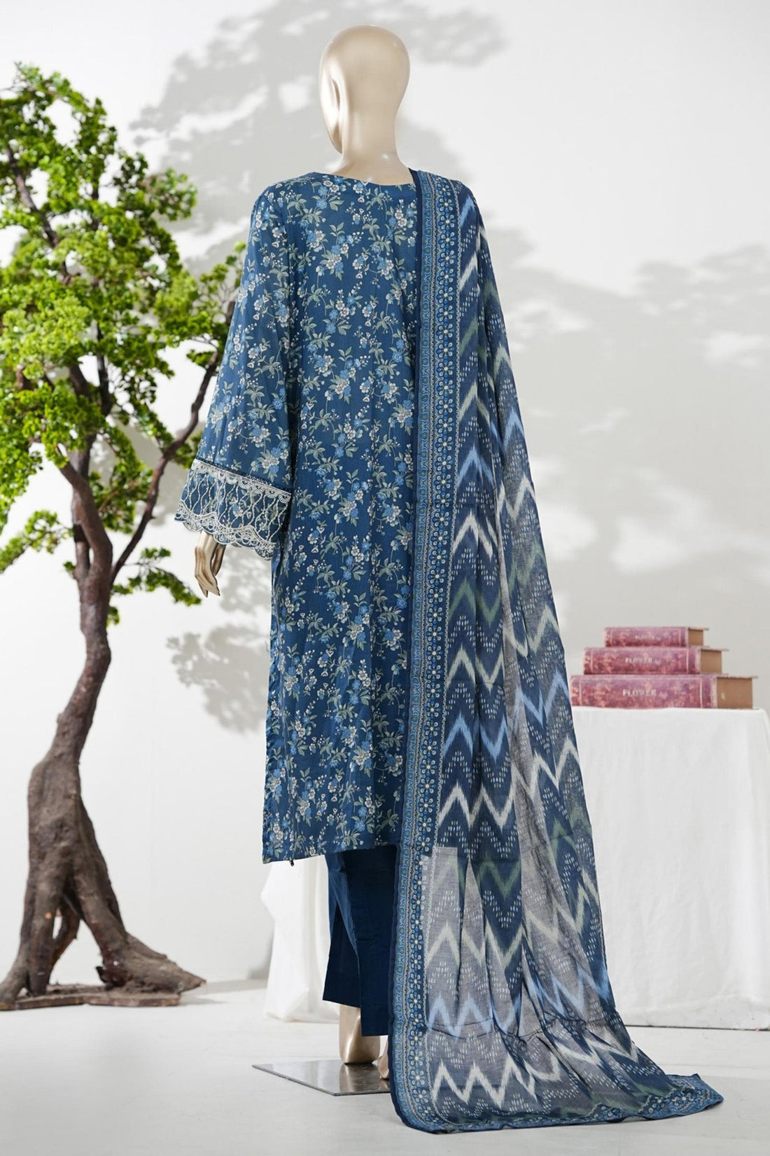 Bin Saeed Stitched 3 Piece Embroidery Lawn Long Length With Broad Flapper Eid Edition Collection 2026 D#12