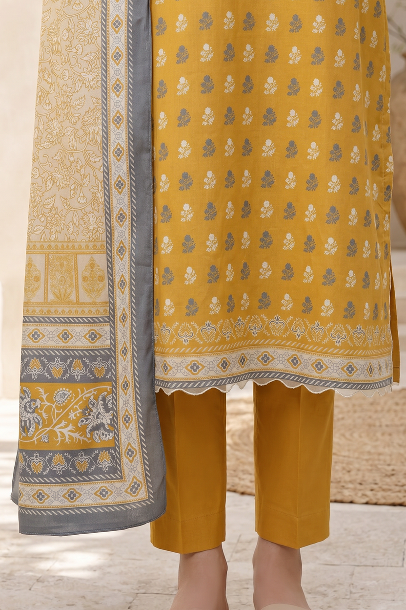 Zellbery Luxury Lawn Printed 3Piece Unstitched Collection 2026 WUS26X38062
