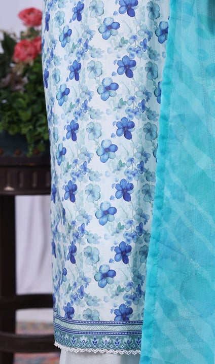 BIN SAEED Printed Cotton 3pcs Stitched Vol-10 3Piece Stitched COLLECTION 2025 D-08 White+ Blue