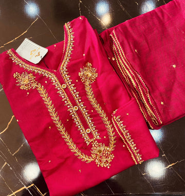 Manahil Khaddi Net Handwork Embrodered 2Piece Stitched Collection 2025(Shocking Pink)D-03