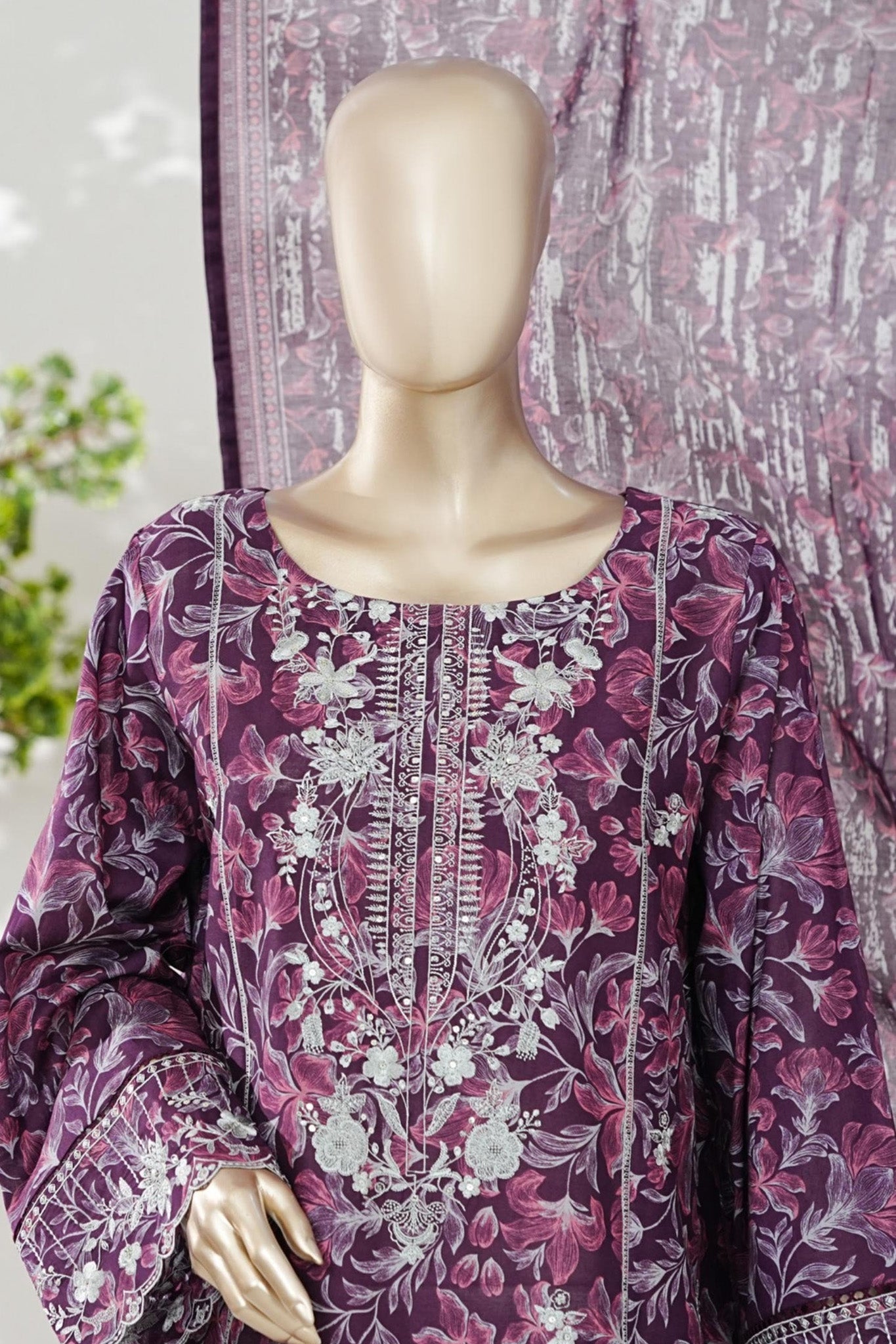 Bin Saeed Stitched 3 Piece Embroidery Lawn Short Length With Broad Flapper Eid Edition Collection 2026 D#09