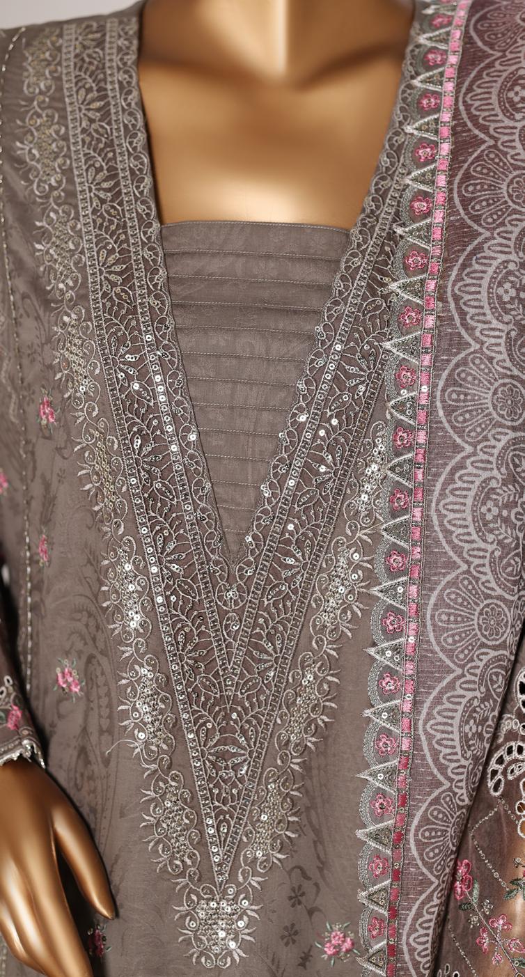 Bin Saeed Luxury Lawn Jacquard Fetive Embroidery 3Piece Stitched COLLECTION 2026. D-07