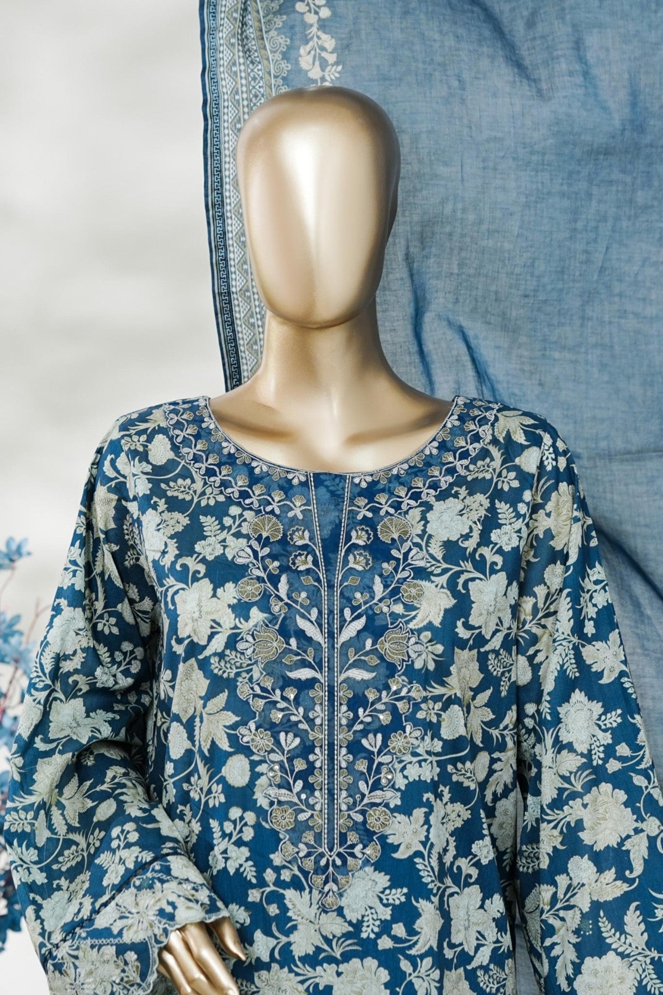Bin Saeed Stitched 3 Piece Embroidery Lawn Short Length With Broad Flapper Eid Edition Collection 2026 D#08