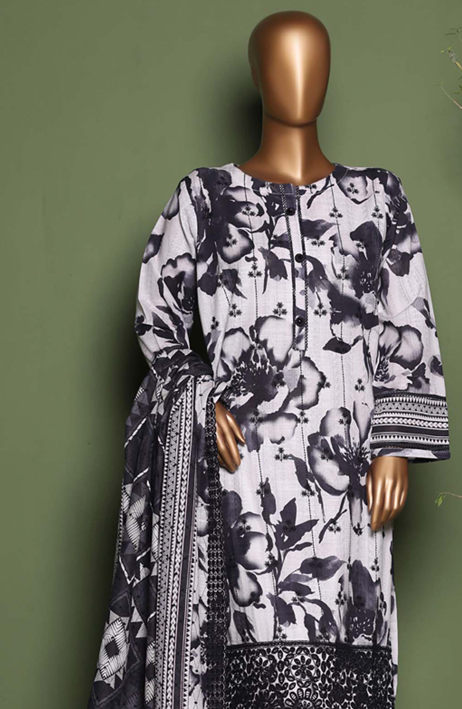 HZ Printkari Embroidered Khaddar Stitched 3 Piece Collection 2025. HZPE 05