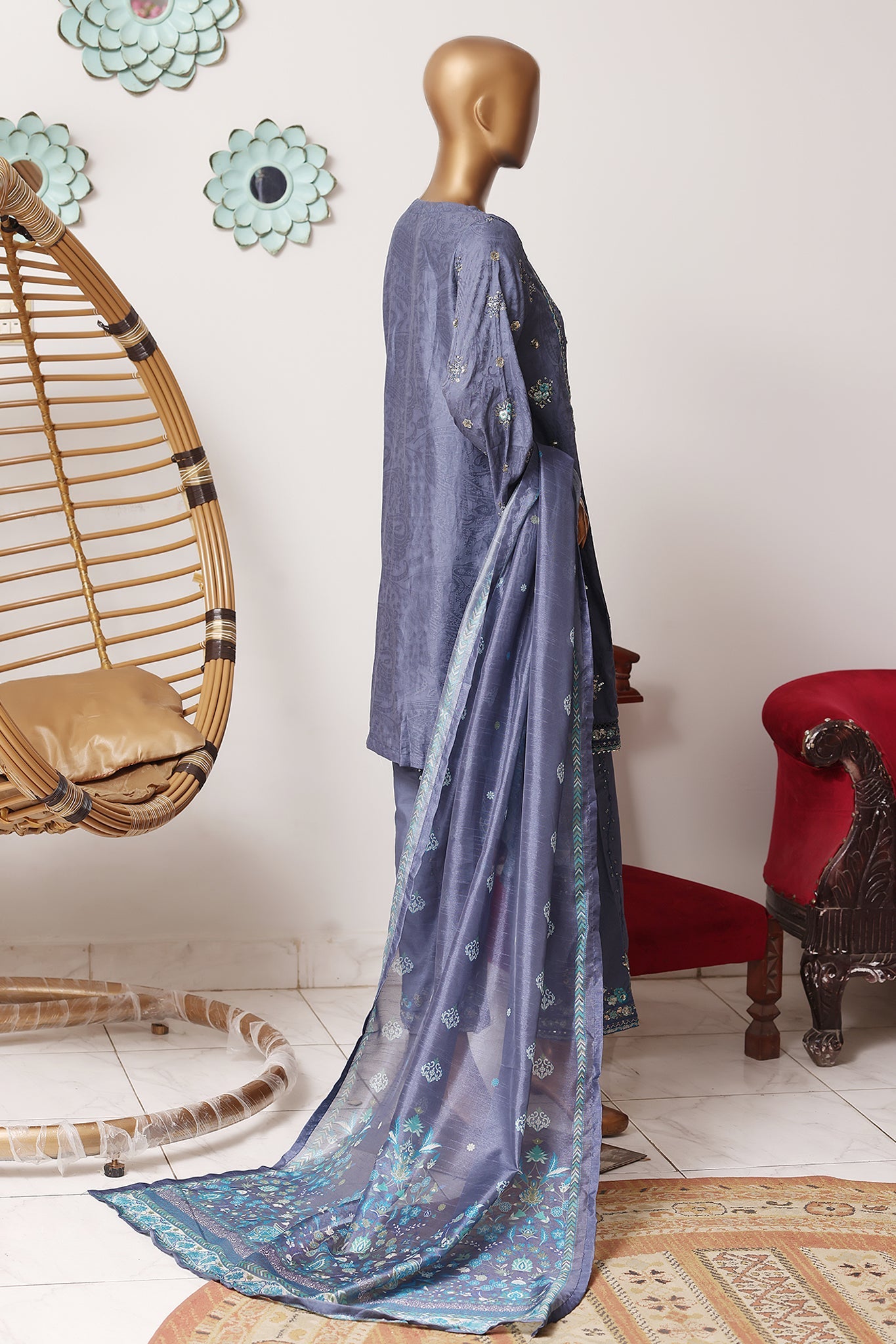 Bin Saeed Luxury Jacquard Lawn Embroidery 3Piece Stitched Collection 2026 D#-08