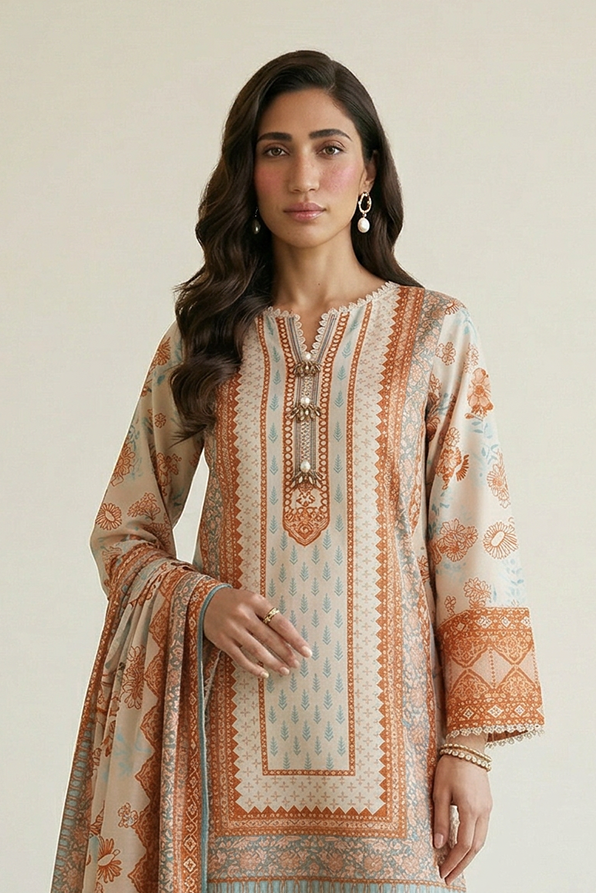 Zellbery Luxury Lawn Printed 3Piece Unstitched Collection 2026 WUS26X30944