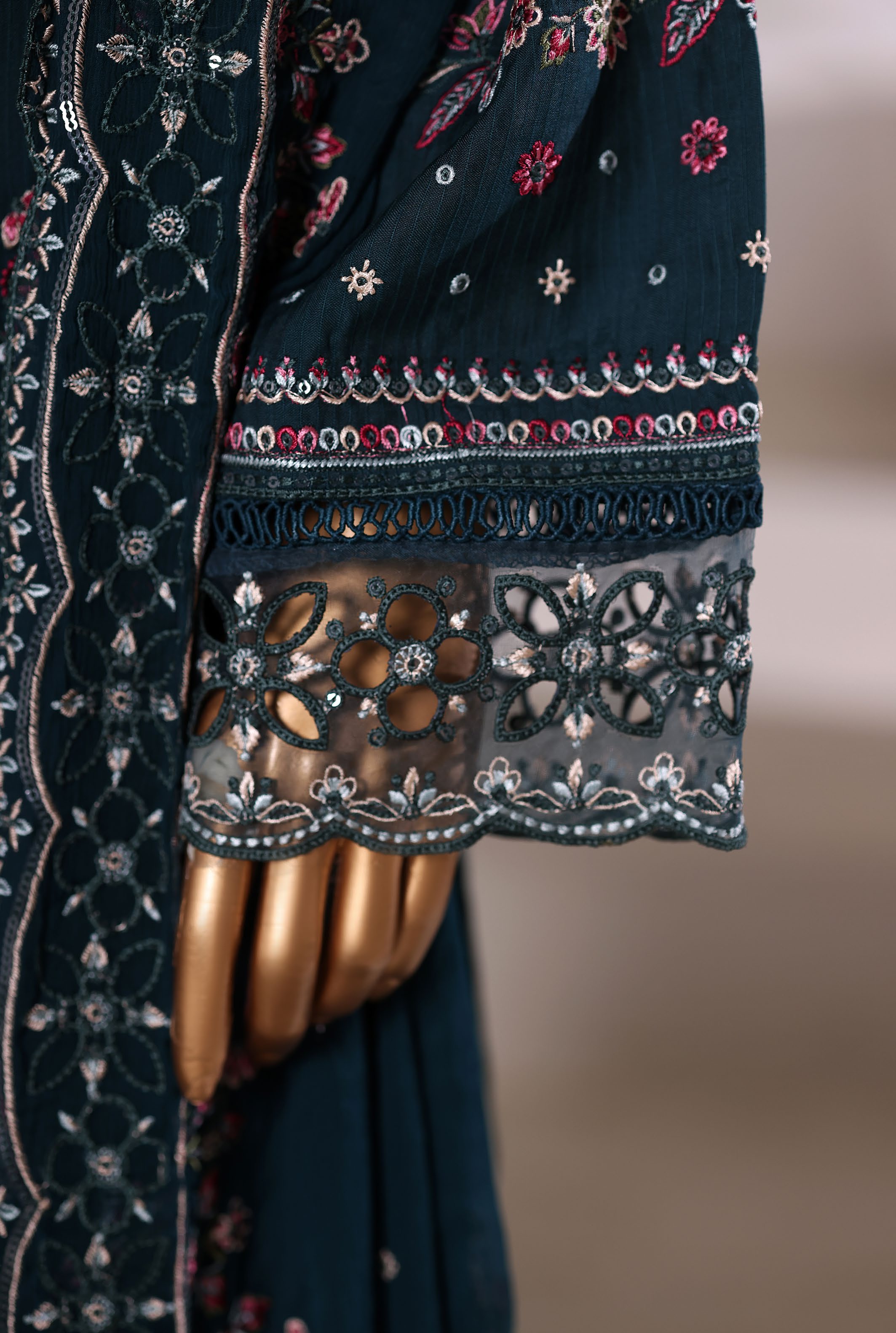 Sadabahar Luxury Viscous Embroidery With Chiffon Embroidery Dupatta Stitched Vol-01 Collection 2025. LEV-05 Bottle Green