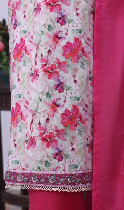 BIN SAEED Printed Cotton 3pcs Stitched Vol-10 3Piece Stitched COLLECTION 2025 D-06 Shocking Pink