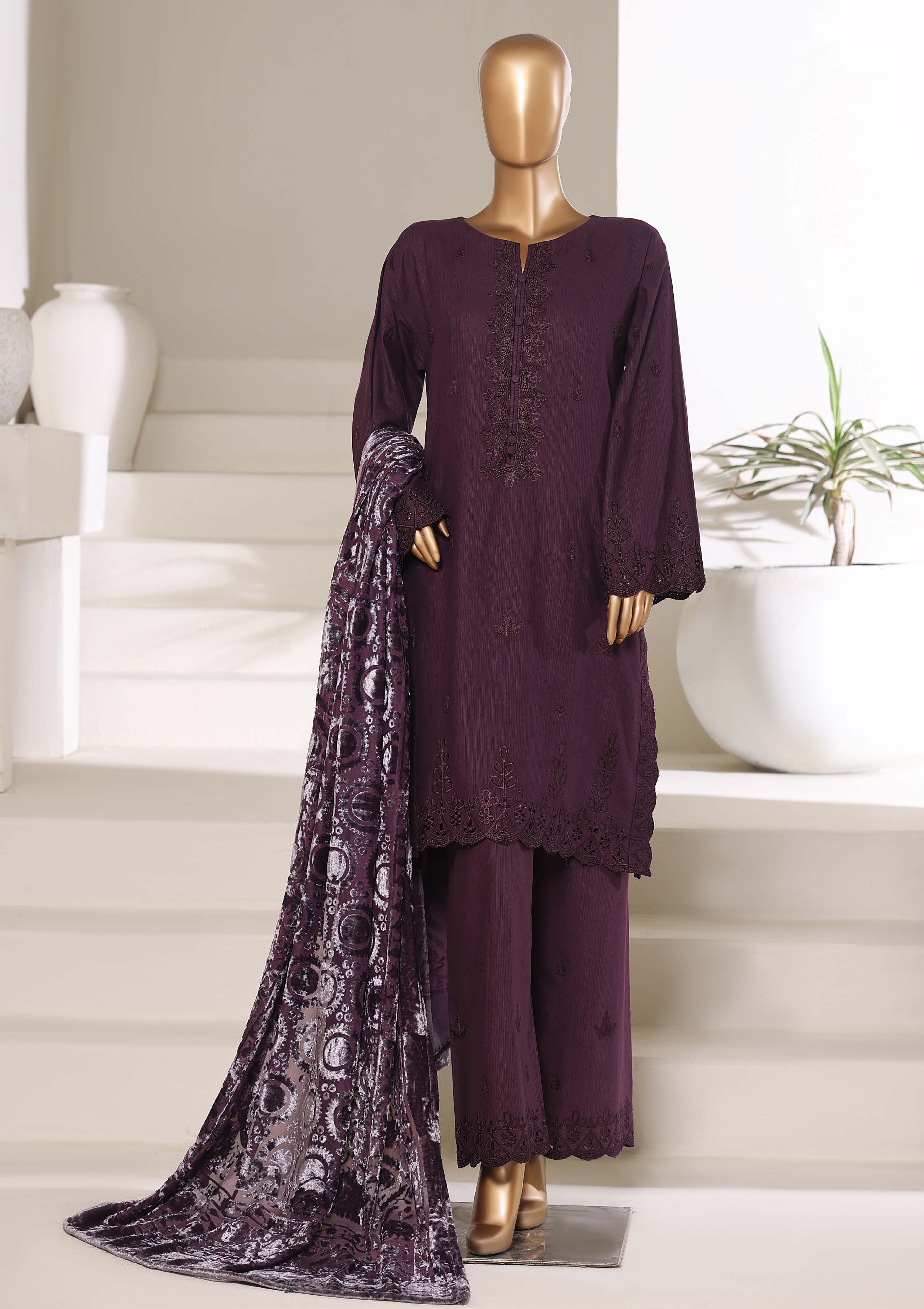 Sadabahar Stitched Embroidery Khaddar 3Piece With Palachi Shwal Collection 2025 LEKP -05