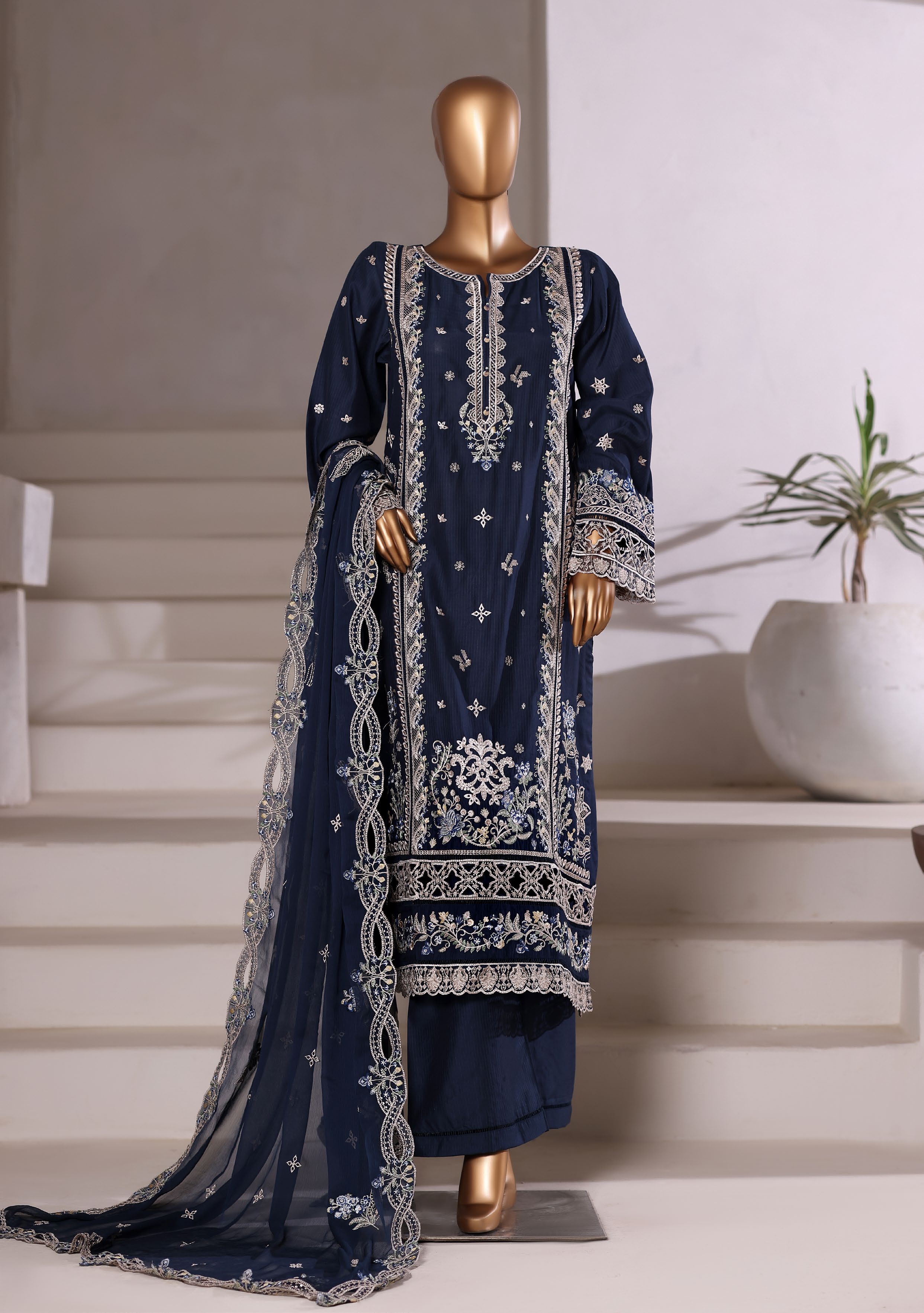 Sadabahar Luxury Viscous Embroidery With Chiffon Embroidery Dupatta Stitched Vol-01 Collection 2025. LEV-03 Blue
