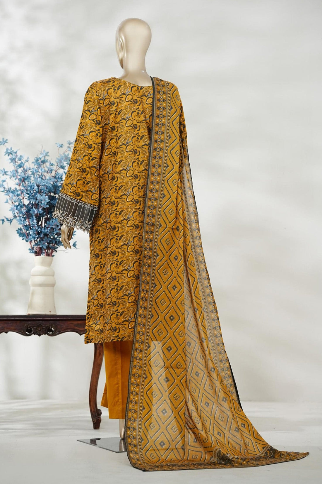 Bin Saeed Stitched 3 Piece Embroidery Lawn Short Length With Broad Flapper Eid Edition Collection 2026 D#07