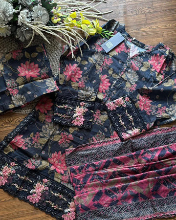 Sadabahar Malika Embroidery Lawn Short Length With Flapper With Lawn Printed Dupatta  3Piece Stitched Vol-05 Collection 2026 D#03