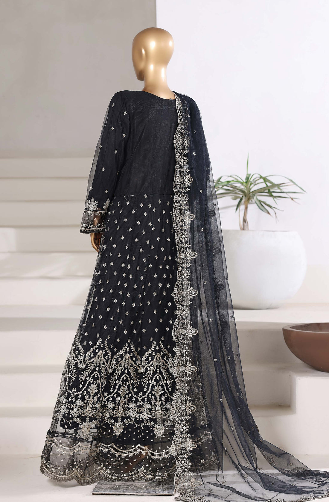 Mahpara By Sadabahar Handwork Embroidered Net Stitched 3 Piece Frock - D-03 - SB25MFF - Black- Festive Collection 2025
