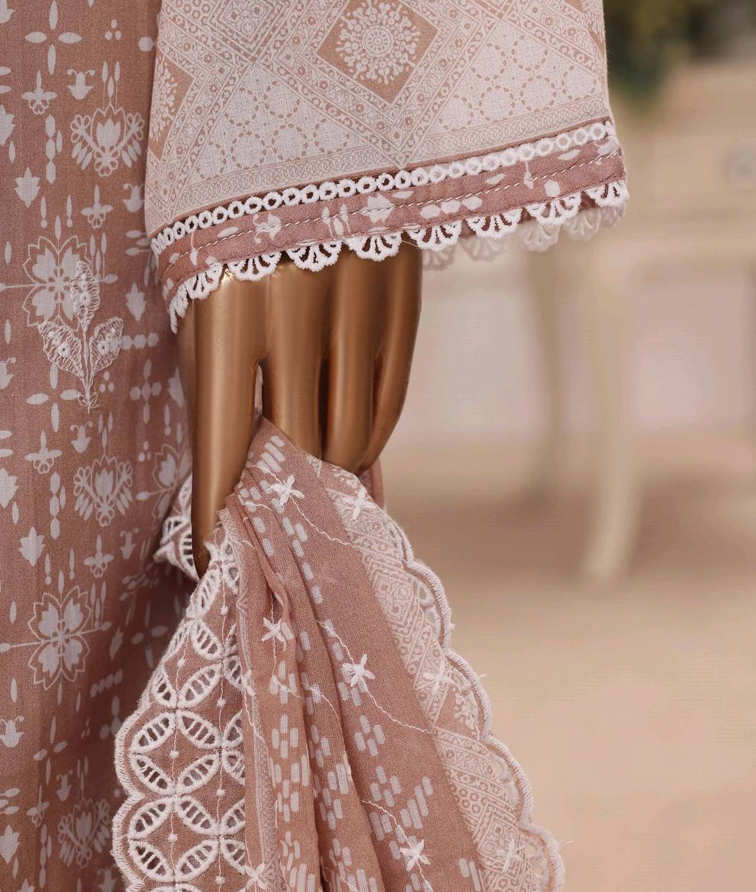 HZ Textiles Luxury Printkari Embroidered Lawn Suit Stitched 3 Piece 2026 D#-04