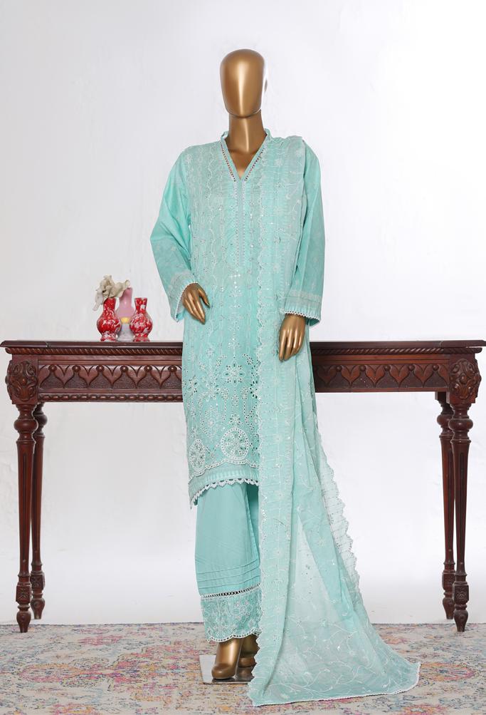 Bin Saeed Luxury Lawn White & White Chickenkari Embroidery 3Piece Stitched COLLECTION 2026. D-12