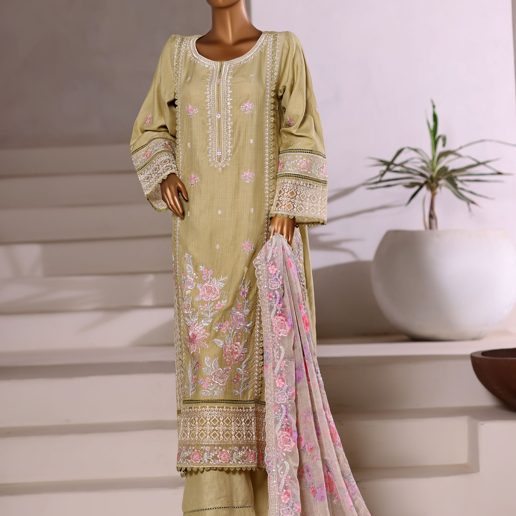 Sadabahar Luxury Viscous Embroidery With Chiffon Embroidery Dupatta Stitched Vol-01 Collection 2025. LEV-06 Dhani Green