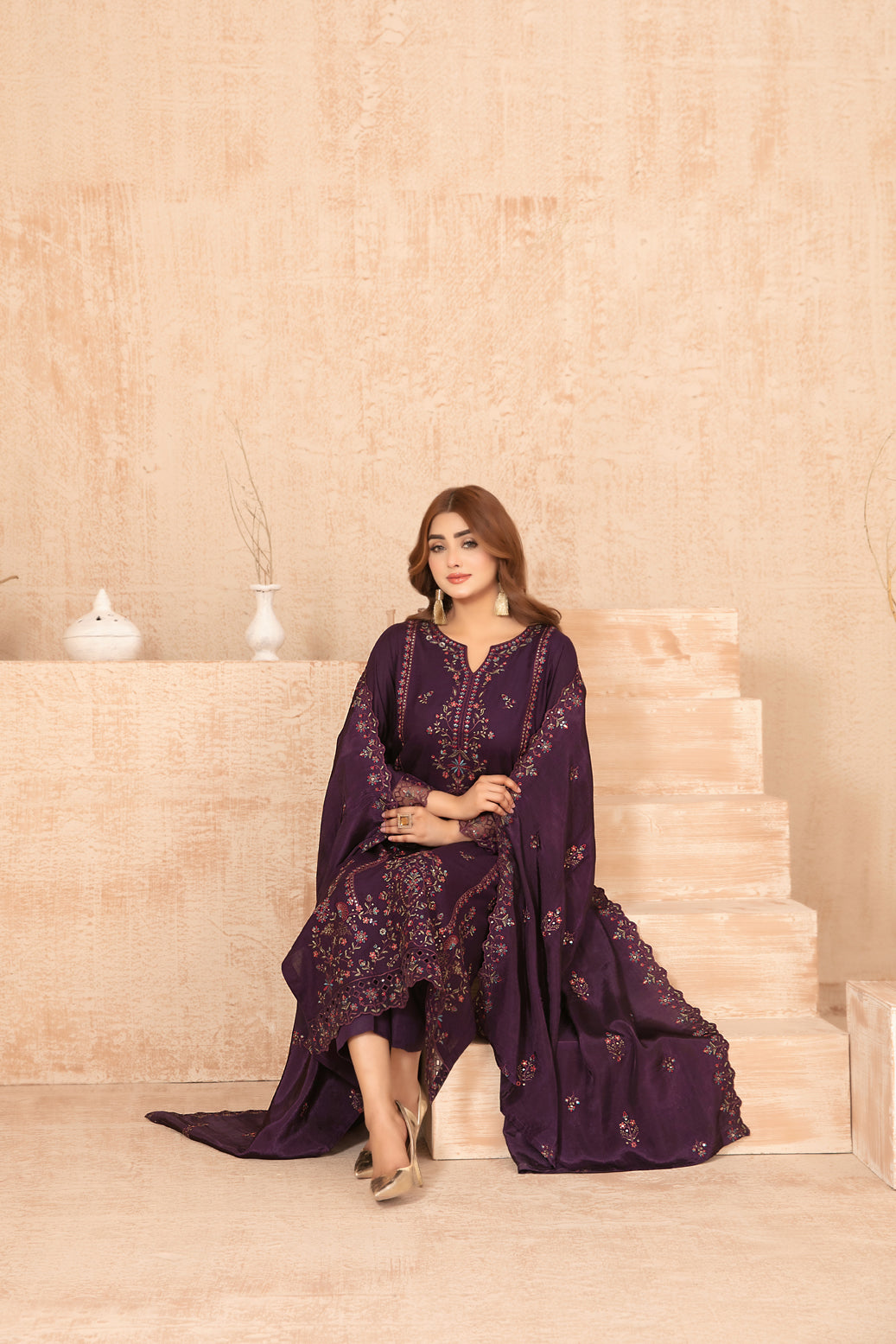 Nisrine By Tawakkal Embroidery Viscous Slub 3Piece Unstitched Collection 2025. D-01