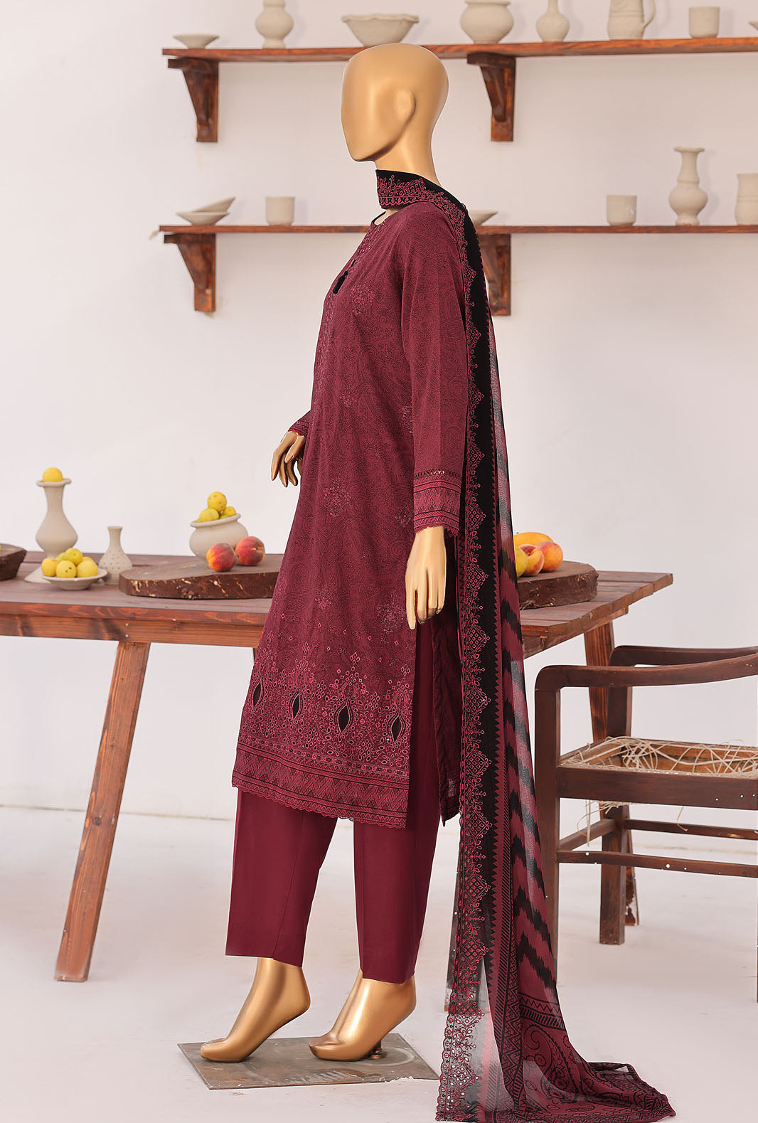 Premium Venice By HZ Textiles Embroidered With Chiffon Embroidery Dupatta Lawn Suit Unstitched 3 Piece Collection 2026 D#-01