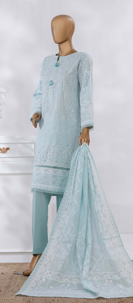 Hz Ready To Were Cotton Sunehri Paste Print With Embroidery Stitched Collection 2025. D-63 Sky Blue