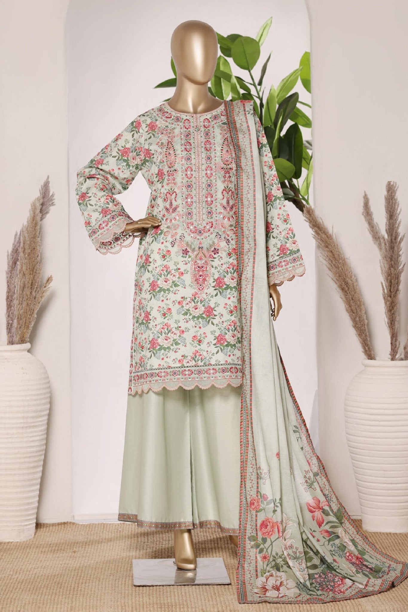 Bin Saeed Stitched 3 Piece Embroidery Lawn Short Length With Broad Flapper Eid Edition Collection 2026 D#04