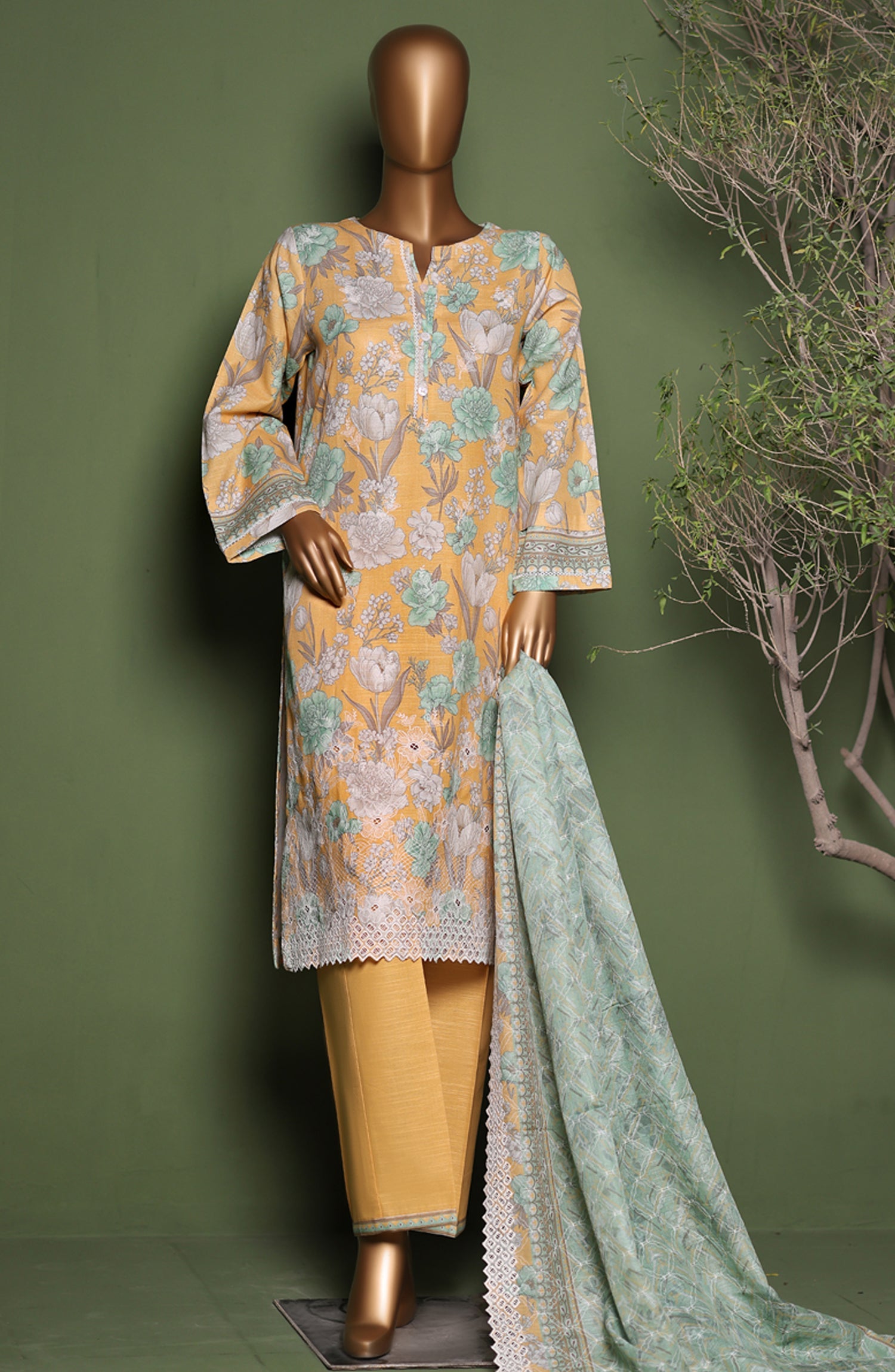 HZ Printkari Embroidered Khaddar Stitched 3 Piece Collection 2025. HZPE 02
