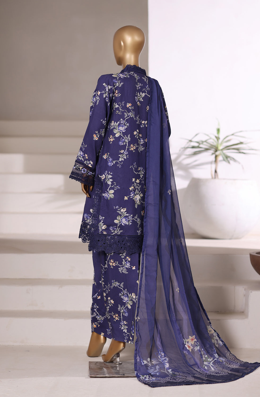 Sadabahar Malika Viscose Short Length Farshi Shalwar With Chiffon Printed Dupatta 3Piece Stitched Collection 2025 Blue SDMVS- 001