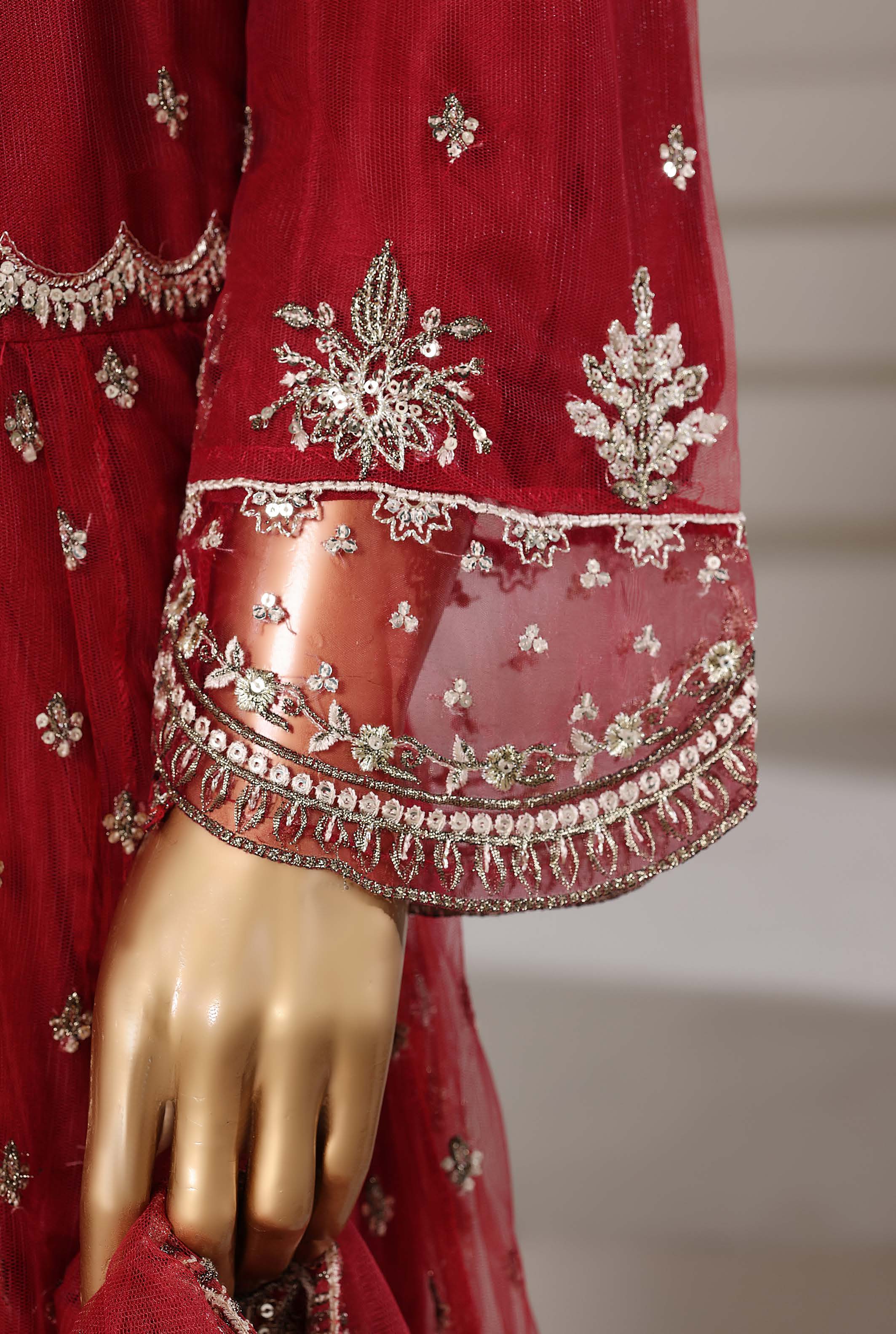 Mahpara By Sadabahar Handwork Embroidered Net Stitched 3 Piece Frock - D-04 - SB25MFF - Mahroon- Festive Collection 2025