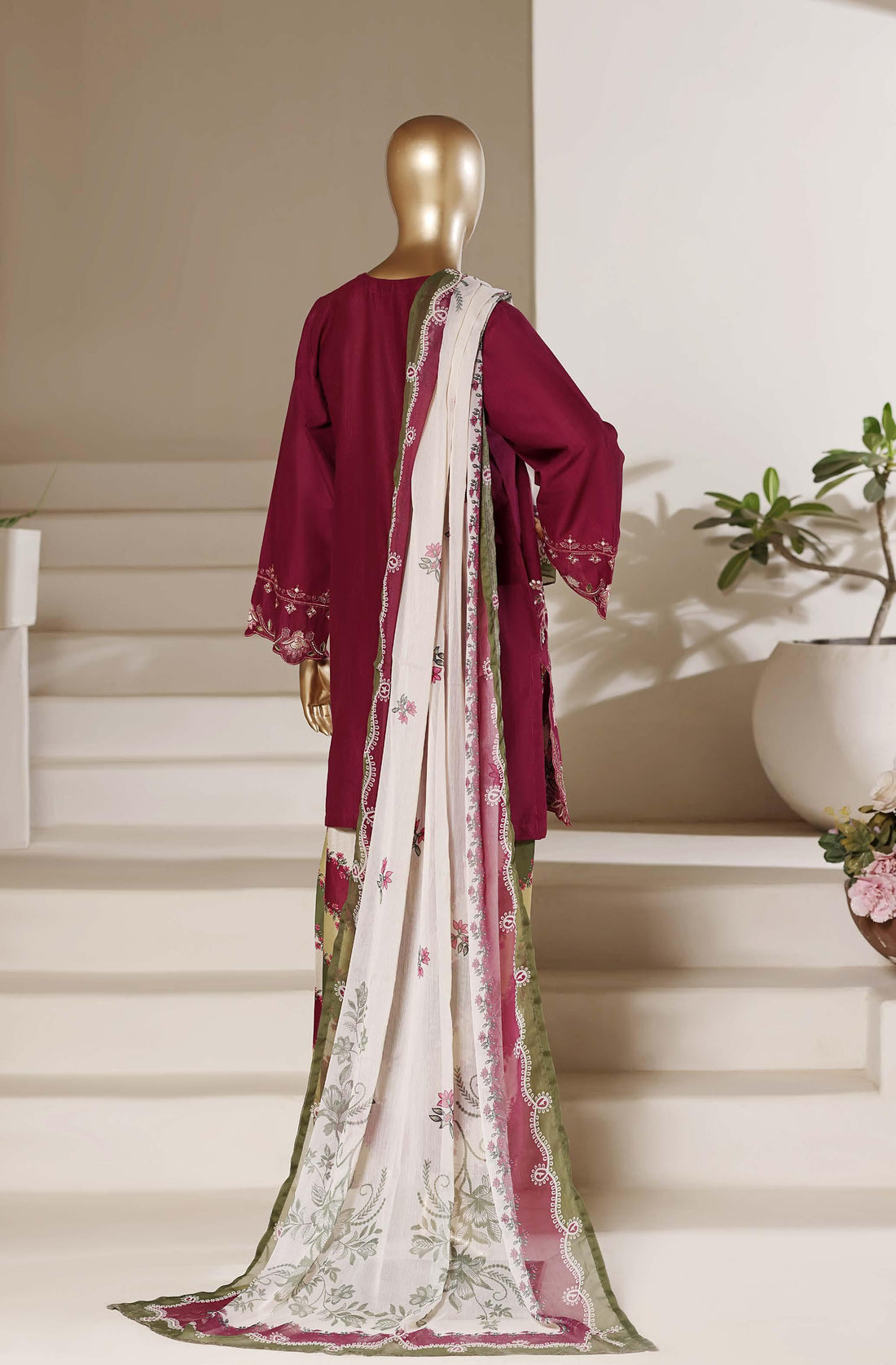 Sadabahar Luxury Eclair Solid  Textured Lawn Embroidery With Digital Printed Chiffon Dupatta With Printed Farshi Shalwar 3Piece Stitched Festive Edition Collection 2026. D#-02