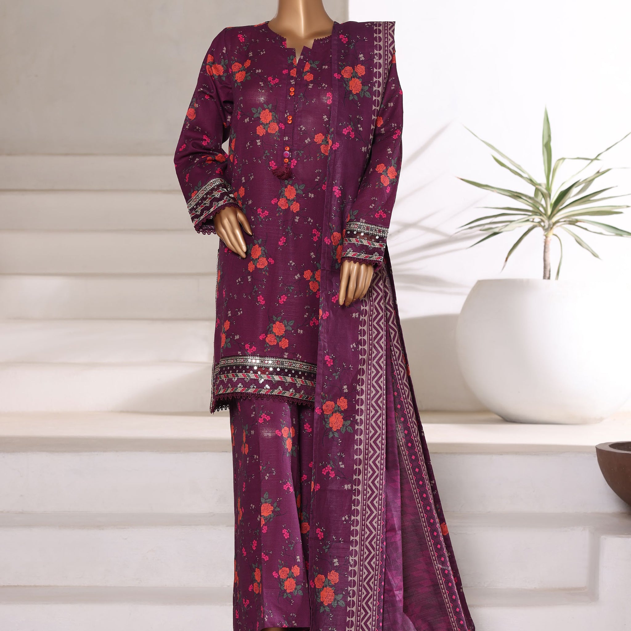 Sadabahar Malika Khaddar Short Length 3Piece Stitched Vol-02 Collection 2025. D-55 Purples