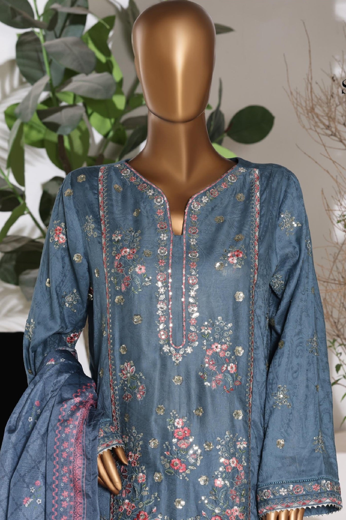 Bin Saeed Luxury Jacquard Lawn Embroidery 3Piece Stitched Collection 2026 D#-04
