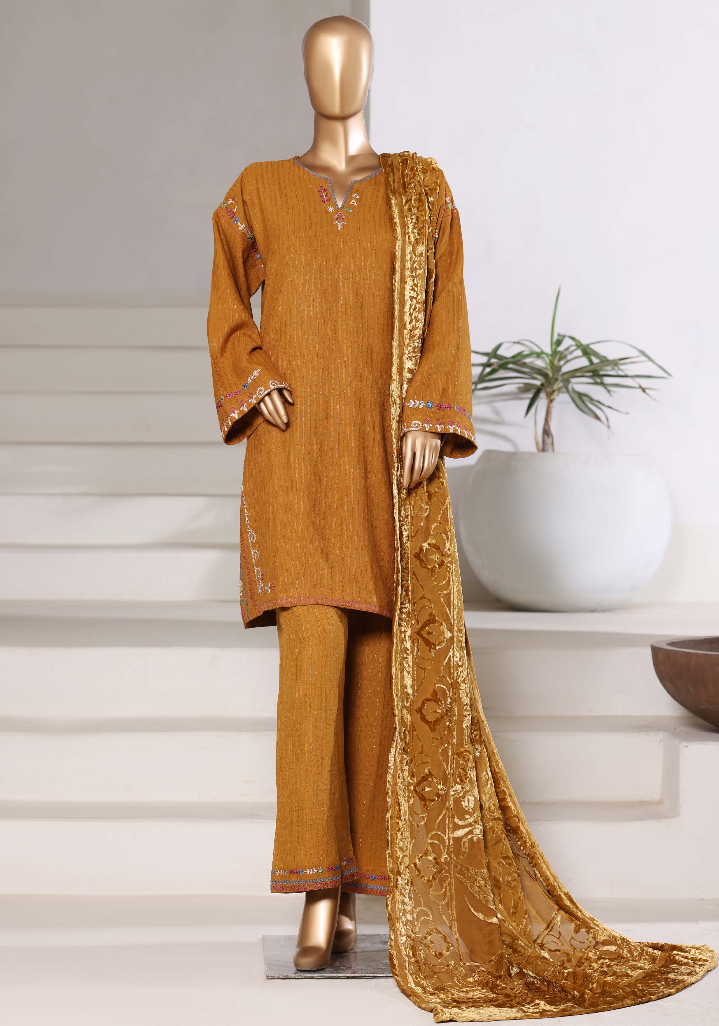 Sadabahar Stitched Winter Embroidery Dhanak 3Piece With Palachi Shwal Collection 2025 SDPL -06