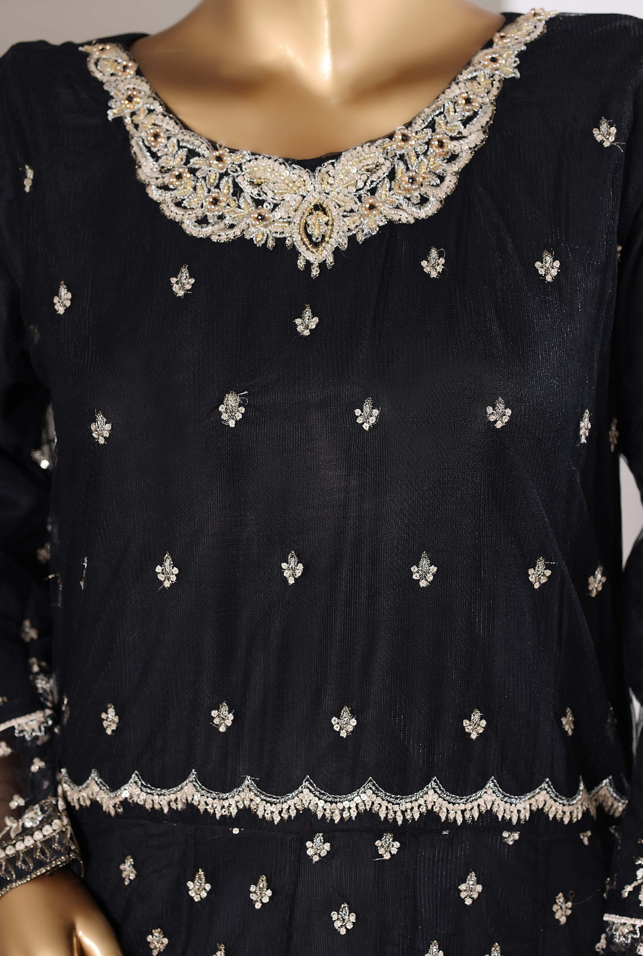 Mahpara By Sadabahar Handwork Embroidered Net Stitched 3 Piece Frock - D-03 - SB25MFF - Black- Festive Collection 2025