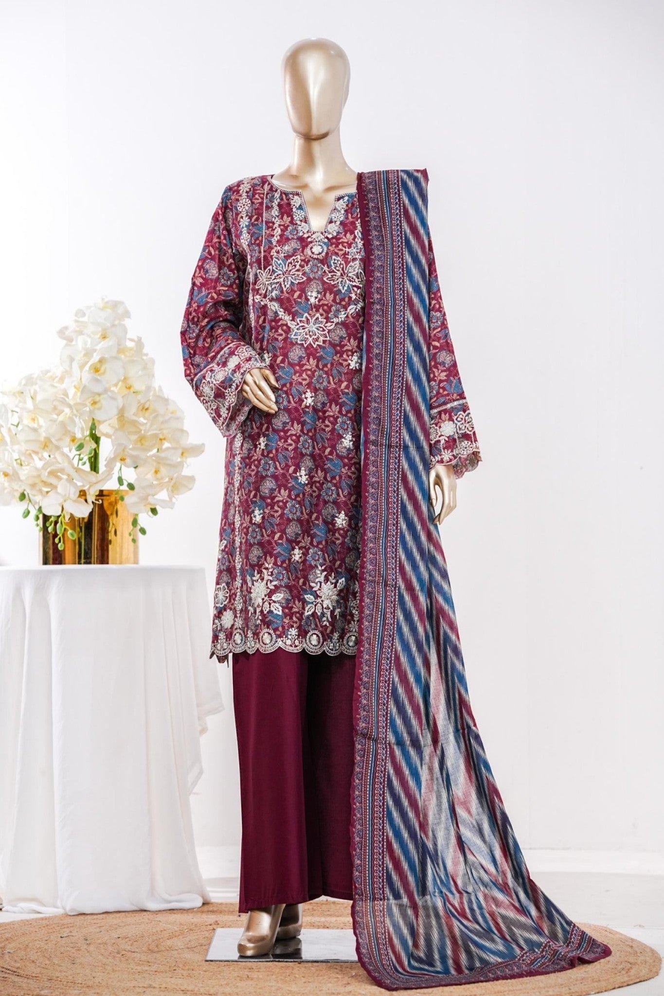 Bin Saeed Stitched 3 Piece Embroidery Lawn Short Length With Broad Flapper Eid Edition Collection 2026 D#05