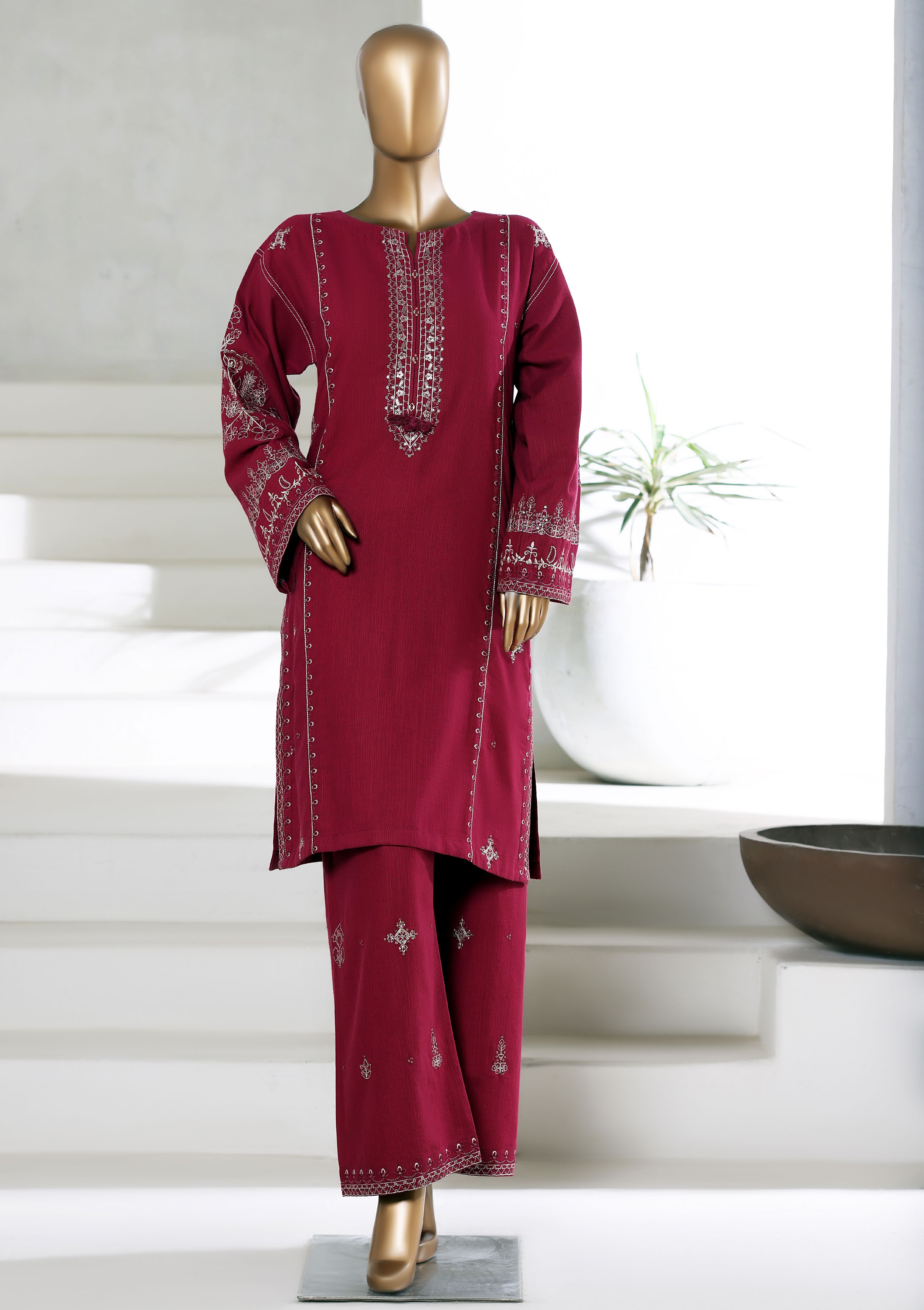 SADABAHAR Vybe Khaddar Embroidered Set 2PlECE STITCHED Vol-04 COLLECTION 2025 D-309 Mahroon