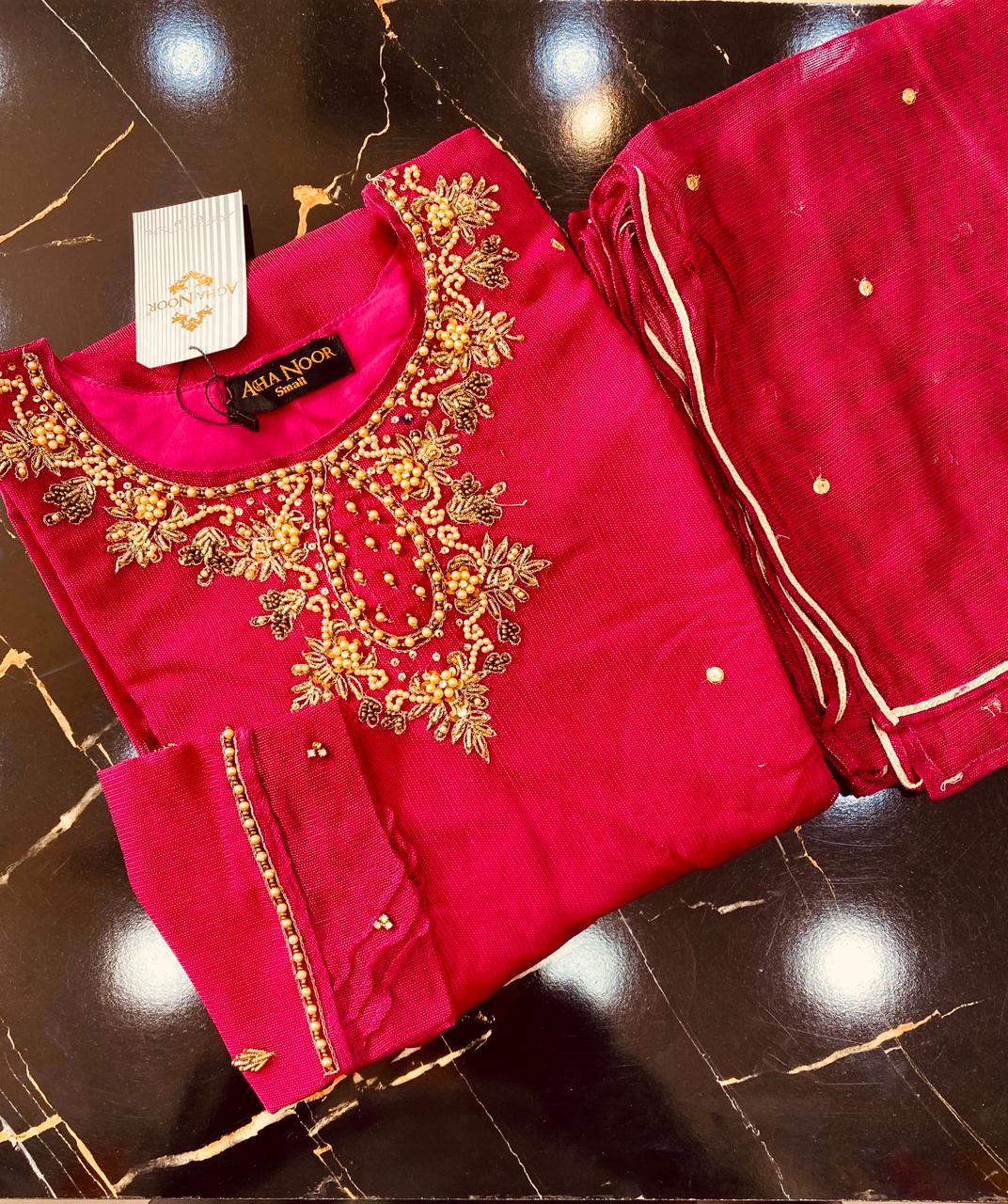 Manahil Khaddi Net Handwork Embrodered 2Piece Stitched Collection 2025(Shocking Pink)D-02