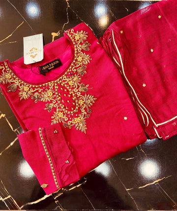 Manahil Khaddi Net Handwork Embrodered 2Piece Stitched Collection 2025(Shocking Pink)D-02