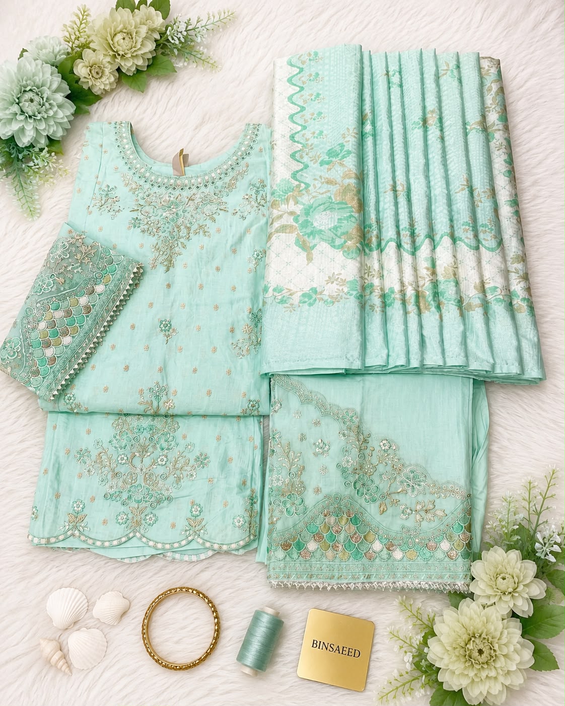 Bin Saeed Luxury Jacquard Lawn Embroidery 3Piece Stitched Vol -02 Collection 2026 D#-04