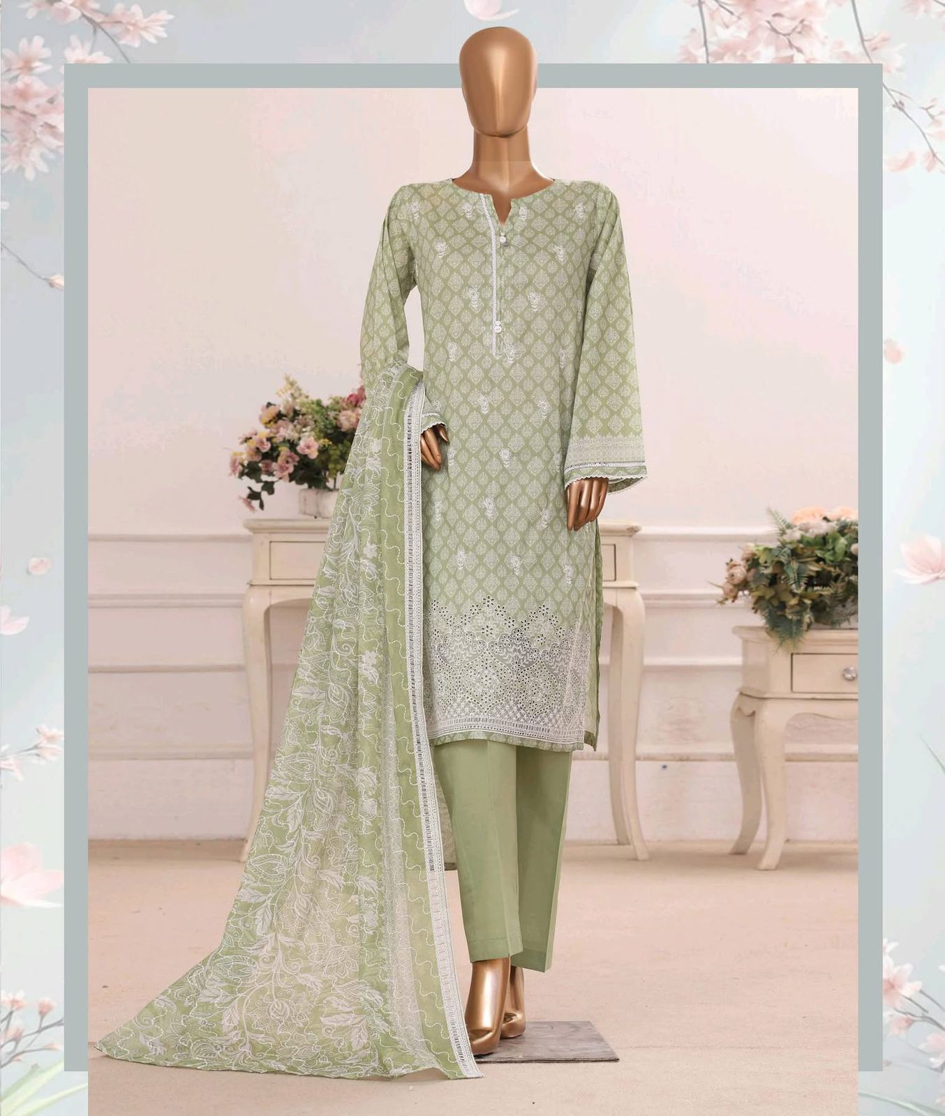 HZ Textiles Luxury Printkari Embroidered Lawn Suit Stitched 3 Piece 2026 D#-05