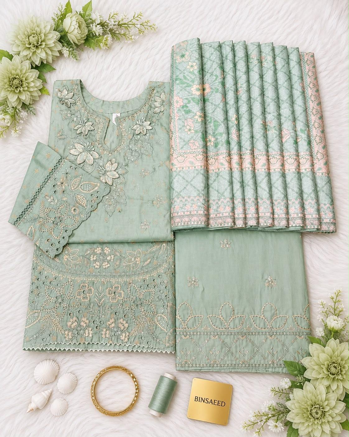 Bin Saeed Luxury Jacquard Lawn Embroidery 3Piece Stitched Vol -02 Collection 2026 D#-03