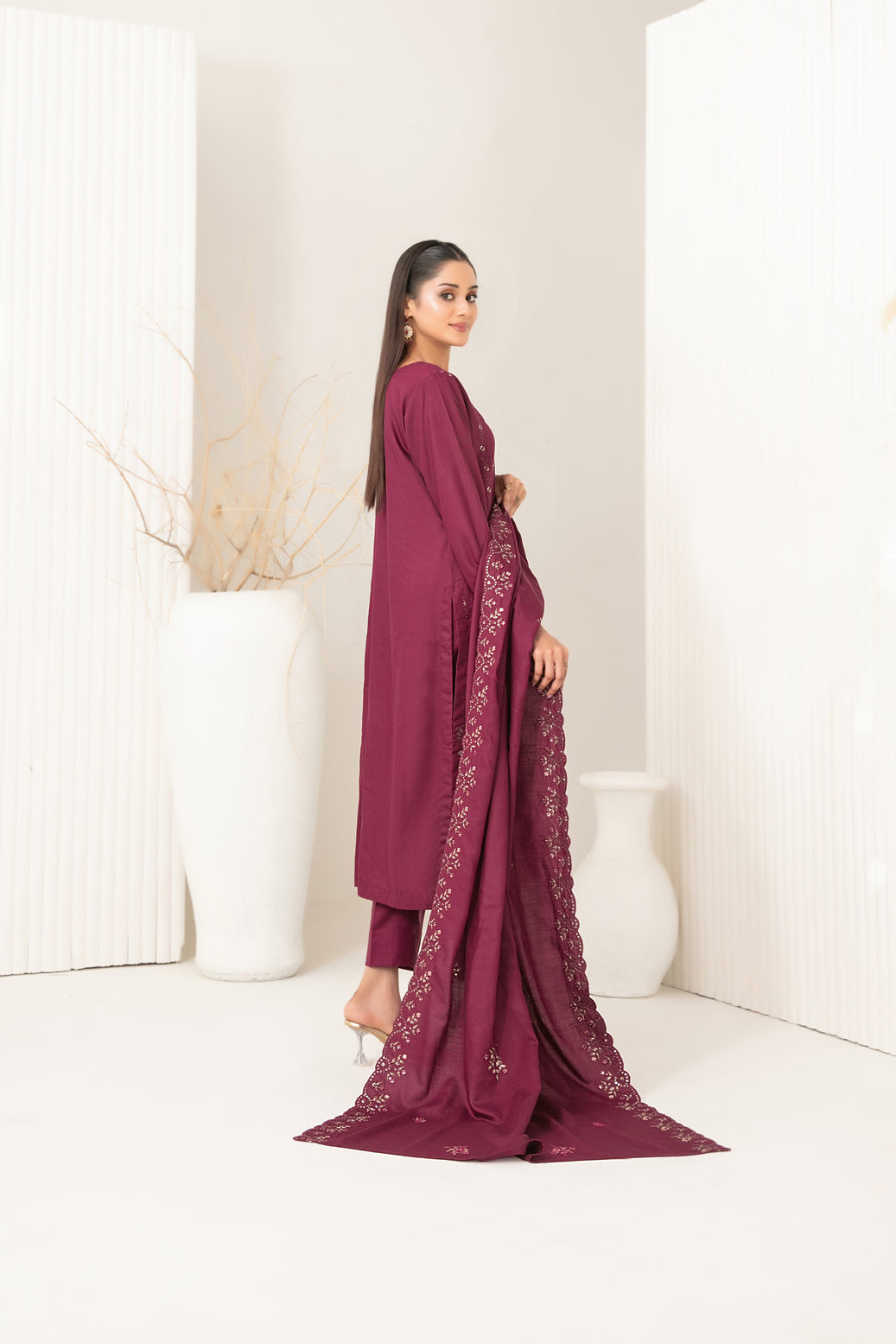 Tawakkal Dhoop Kinara Slub Viscous Embroidery 3Piece Unstitched Collection 2025 D-06