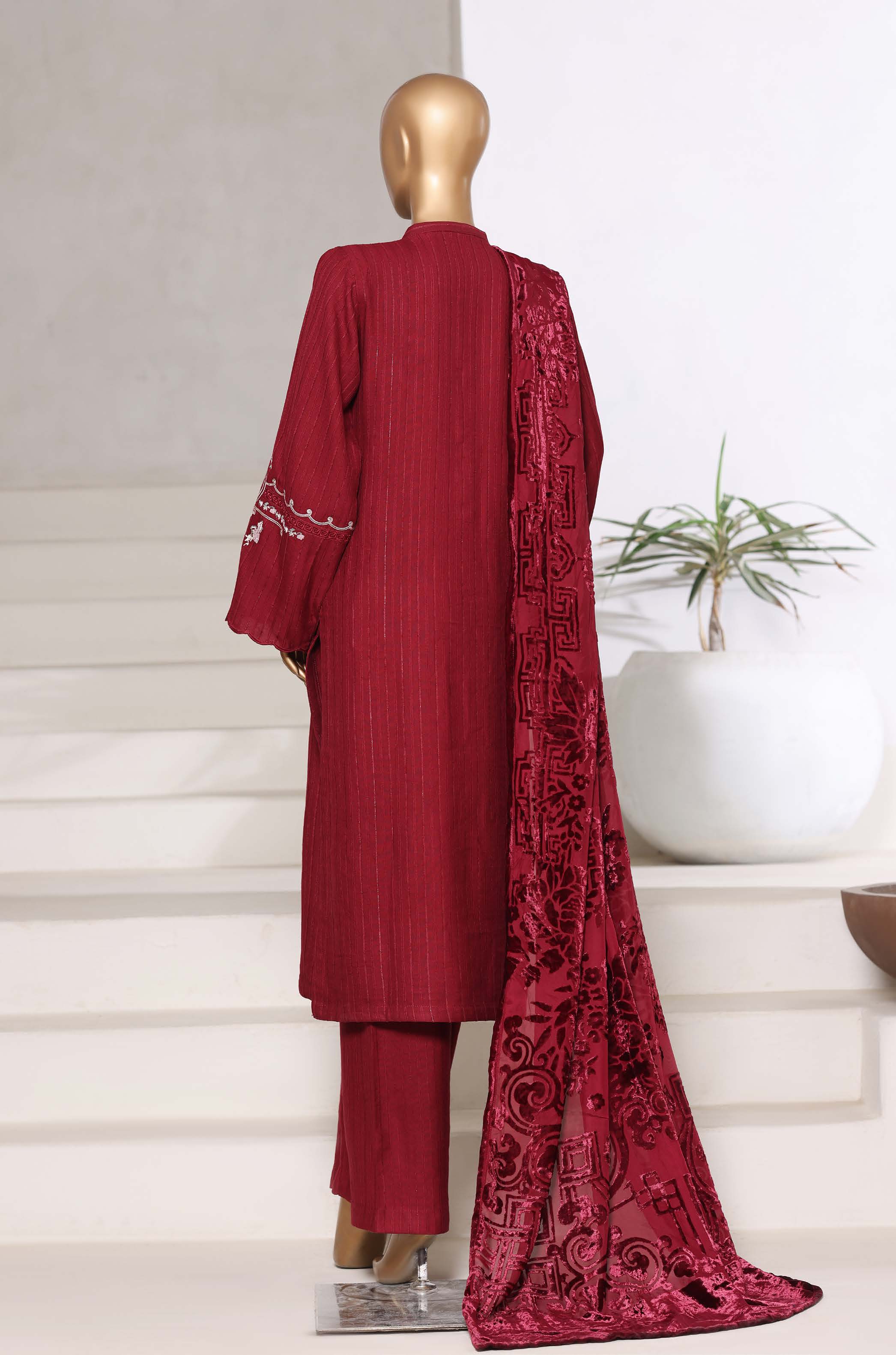 Sadabahar Stitched Winter Embroidery Dhanak 3Piece With Palachi Shwal Collection 2025 SDPL -02