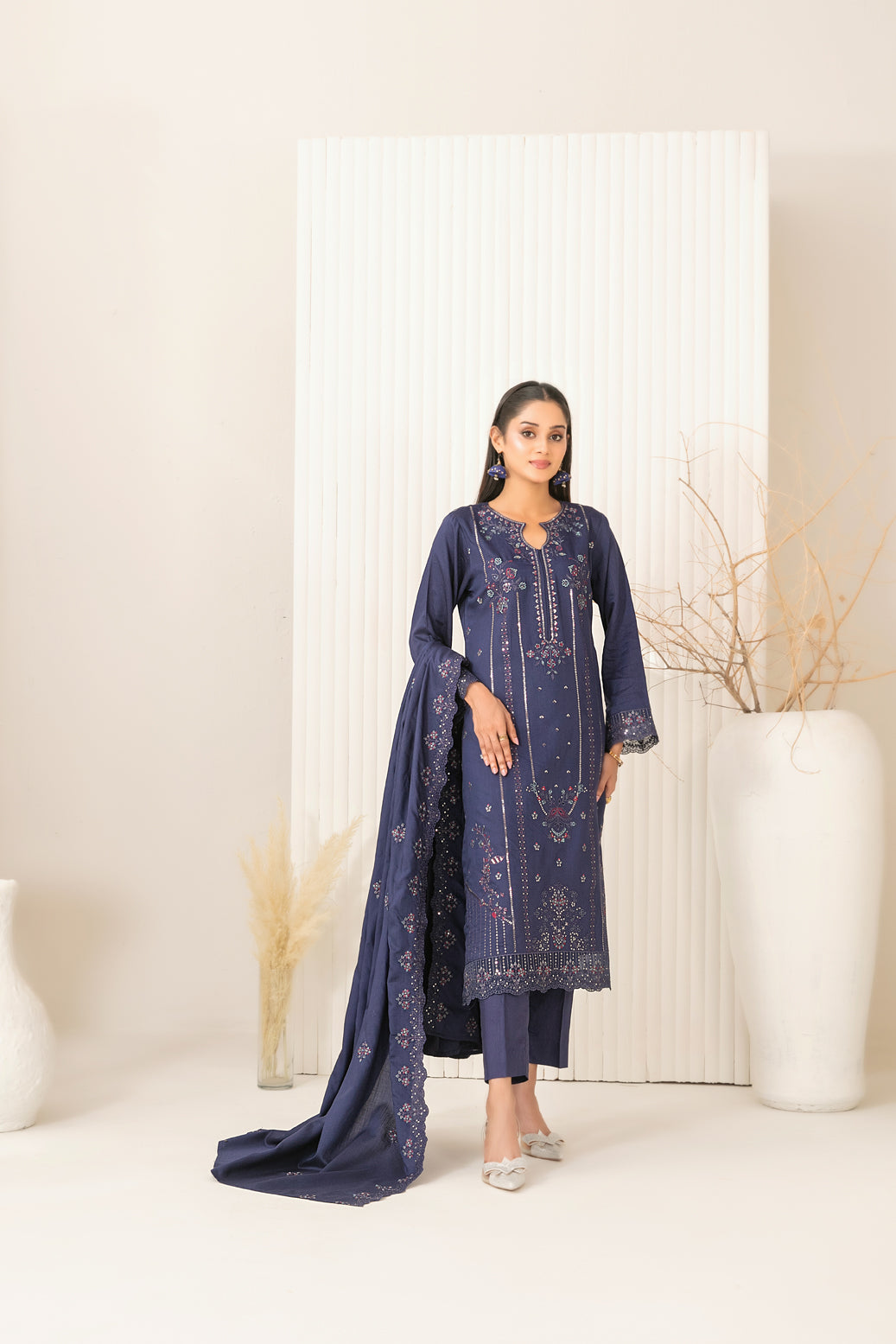 Tawakkal Dhoop Kinara Slub Viscous Embroidery 3Piece Unstitched Collection 2025 D-10
