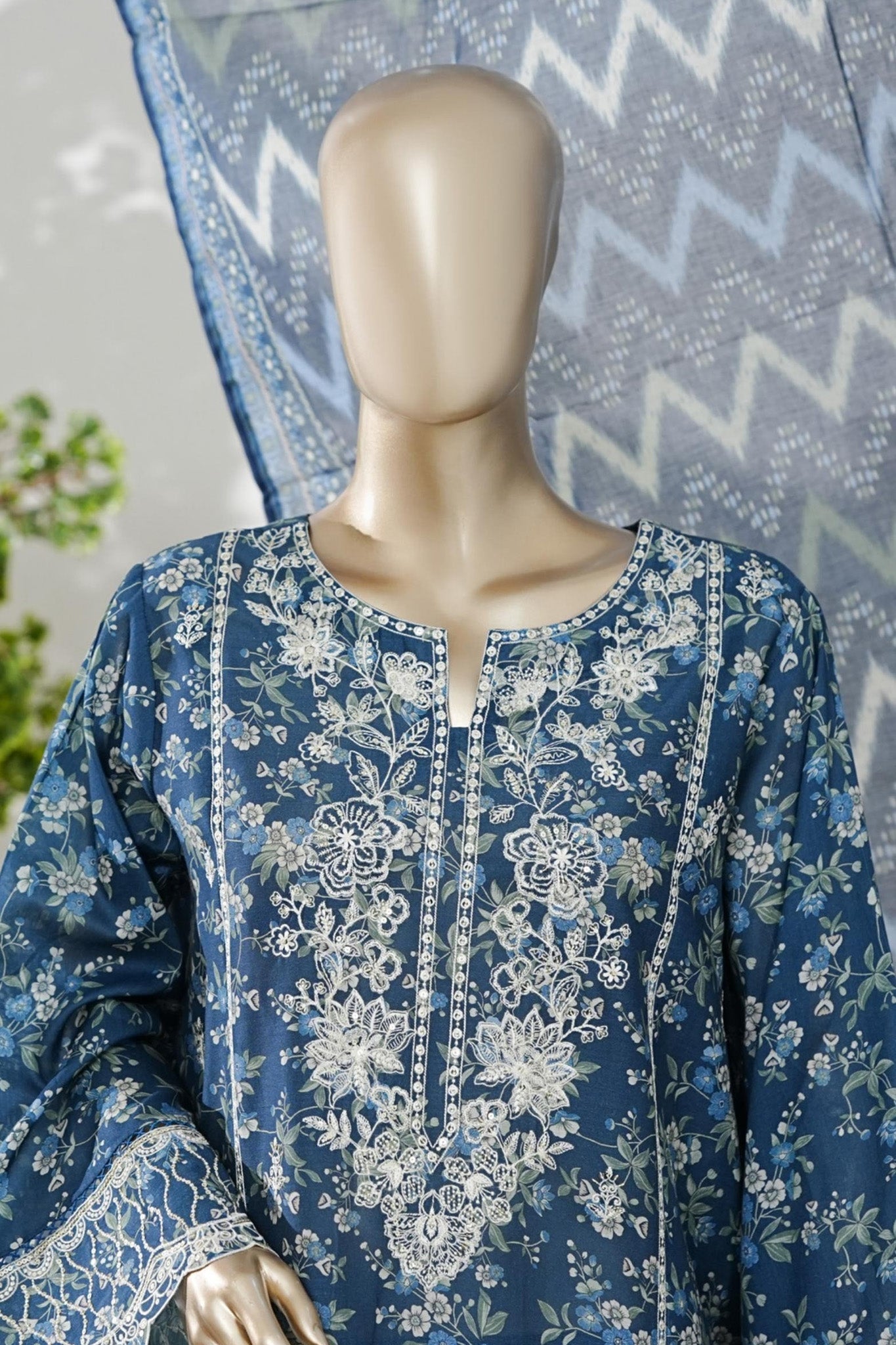 Bin Saeed Stitched 3 Piece Embroidery Lawn Long Length With Broad Flapper Eid Edition Collection 2026 D#12