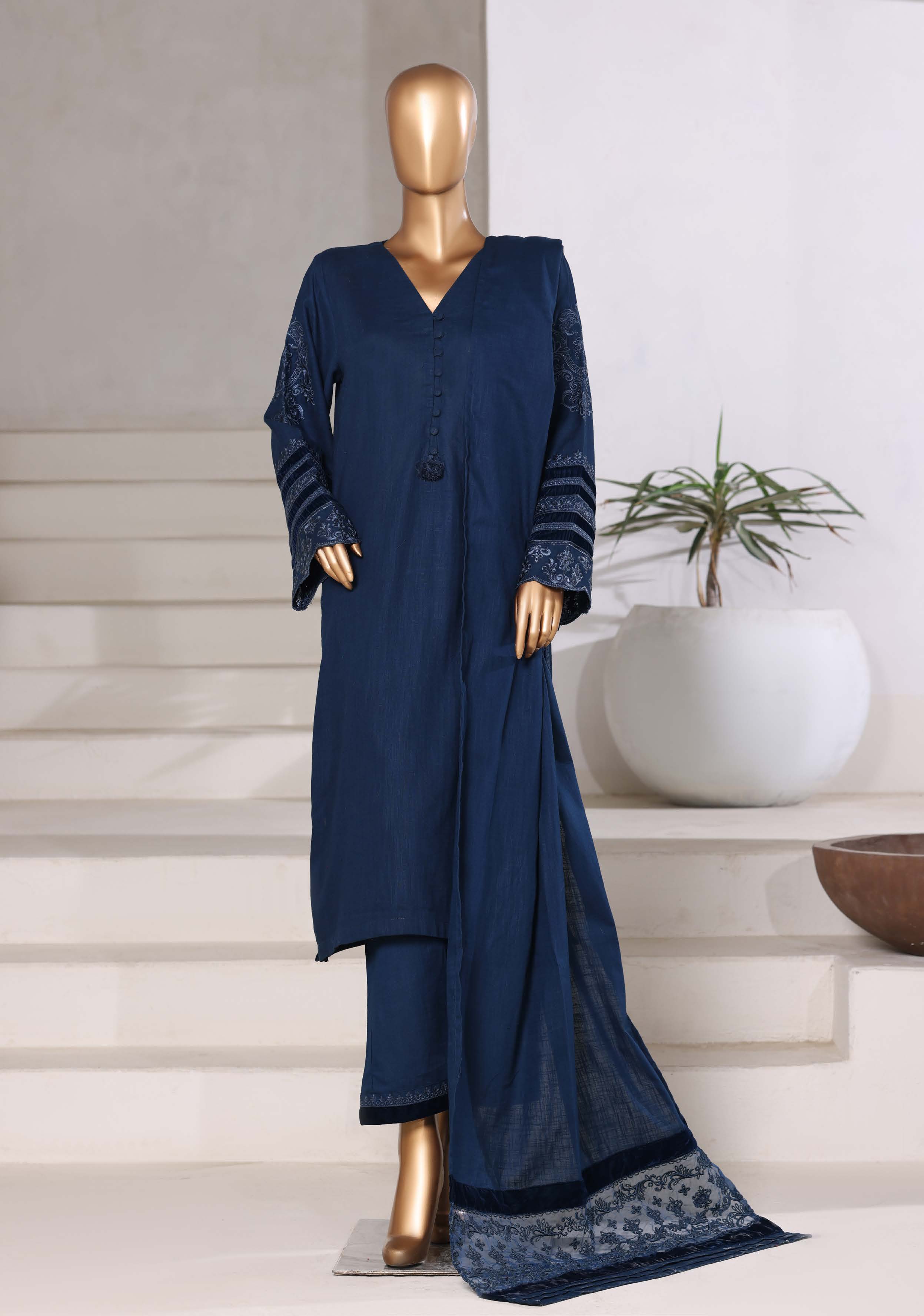 Sadabahar Stitched Premium Winter Cross Slub Texture Fabric With Velvet Collection 2025 CSTV -09
