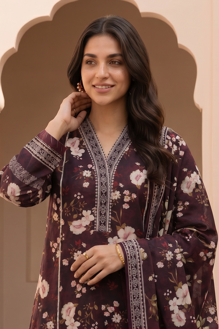 Zellbery Luxury Lawn Printed 3Piece Unstitched Collection 2026 WUS26X38067